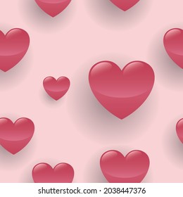 Seamless pattern with gradient pinkish red hearts on a soft pink background. Valentine's day vector illustration. Simple abstract shape.