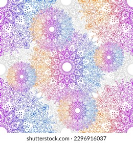 Seamless pattern with gradiently mandala. Decorative ornament in ethnic oriental style. Luxury background for textile, fabric, wallpaper, wrapping, gift wrap, paper, scrapbook and packaging. Vector 