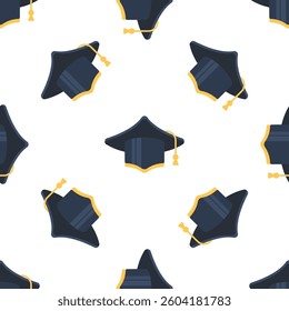 Seamless pattern of graduation caps celebrating academic achievement and knowledge pursuit