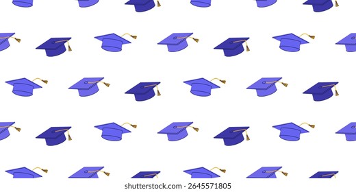 Seamless Pattern With Graduation Hats. Academic Cap Background. Education And School Graduation Concept For Wallpaper And Print Design. Vector Illustration.