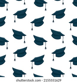 Seamless pattern with graduation student cap doodle vector