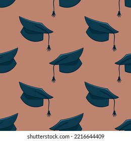 Seamless pattern with graduation student cap doodle vector