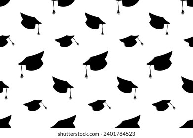 Seamless pattern with graduation student cap silhouette vector