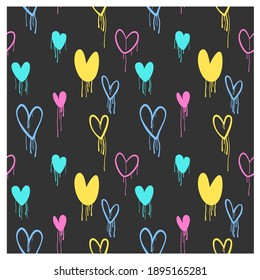 Seamless pattern of graffiti hearts with smudges. Image for a poster or cover. Vector illustration. Repeating texture. Figure for textiles. svg