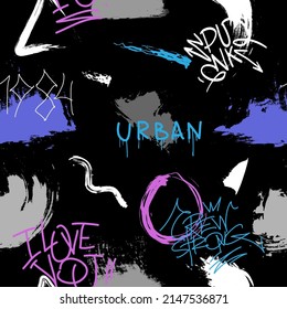 Seamless pattern graffiti street art tag. Urban culture. Creative art design poster backgrounds. Vector illustration. 