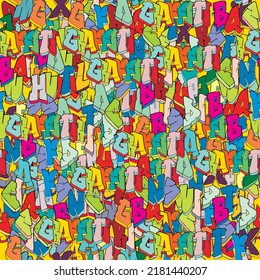 Seamless pattern with graffiti-style letters. Design for printing on fabric, paper. Vector illustration.