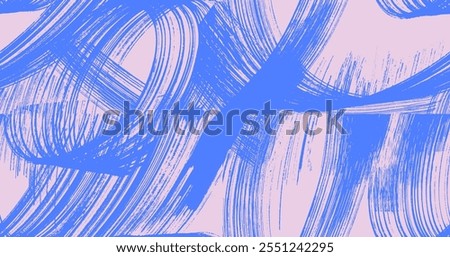 Seamless pattern grainy spiral bold brush stroke with blue spray texture. Vector distress damaged edge retro banner with spiral line. Grainy bold brush strokes texture with scattered tiny dots pattern