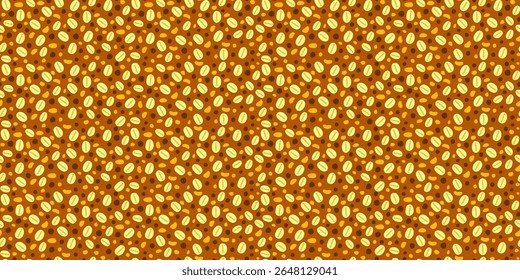 Padrão sem costura com textura de granola sobre fundo marrom, flocos de aveia e batatas fritas de chocolate.