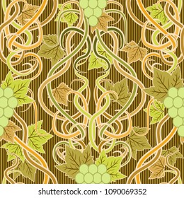 Seamless pattern with grape in art nouveau style, vector illustration