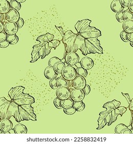 Patrón sin foco con rama de uva. Papel pintado de Wineyard retro. Borrador de fondo de jardín Flor silvestre para fondo, textura, patrón envolvente, marco o borde.