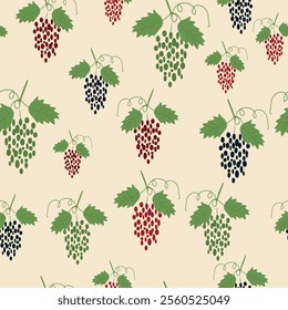 Seamless pattern with grape branches. Hand drawn vector illustration.