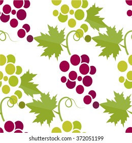 Seamless pattern with grape brunches on white background. Vector illustration.
