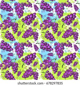 Seamless Pattern Grape Fruits Summer Ornament Background Vector Illustration