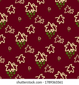 Seamless pattern with grape. Hand drawn elements. Pattern on a colored background with doodles for printing on fabrics, paper, packaging. Vector illustration