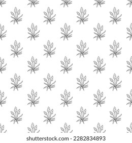 Seamless pattern with grape hyacinth flower. Doodle black and white vector illustration.