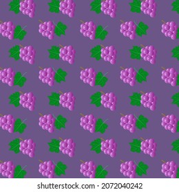 Patrón sin soldadura con uva y hojas sobre fondo morado 