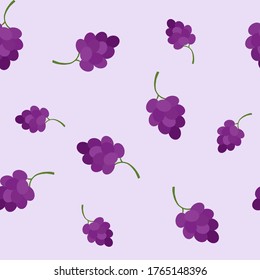 Seamless pattern with grape on the purple background. Freshness Summer season concept. Design for textile, fabric, decor, wallpaper. Fruit print repeating. 
