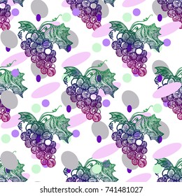 Seamless pattern with grape on a white background. Vector illustration and swatch for fabric or wrapping.