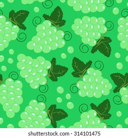 seamless pattern with grape tassels on green background