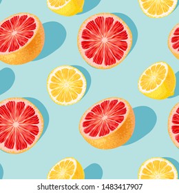 Seamless pattern with grapefruit and lemon slices