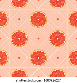 Seamless pattern with grapefruit slices. Bright, juicy, red grapefruit. Citrus background. Vector illustration.