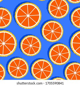 Seamless pattern with grapefruit slices. Summer fruit background. Vector illustration.