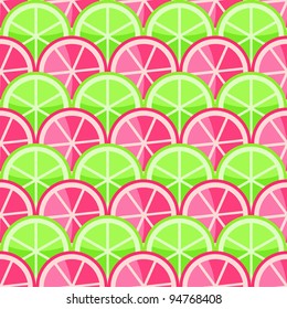 Seamless Pattern with Grapefruits and Limes in Straight Order