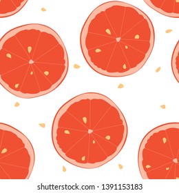 Seamless pattern with grapefruits and seeds. Tropical background. 