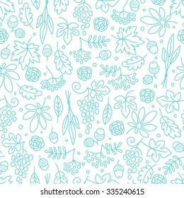 Seamless pattern with grapes, acorns, leaves and flowers. Beautiful background for Thanksgiving. Vector Illustration.