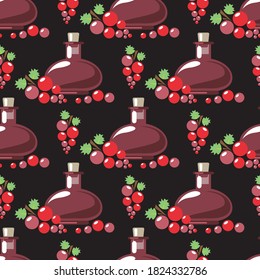 Seamless pattern with grapes and balsamic vinegar. Vector illustration. Design element for banner, fabric, wallpaper, wrapping paper.