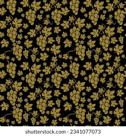 Seamless pattern with grapes. BLack background.