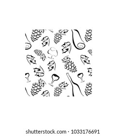 Seamless pattern with grapes in black and white - vector