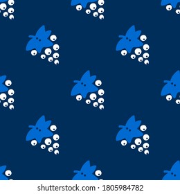 Patrón sin foco con uvas en colores azul y blanco. Patrón luminoso sobre un fondo oscuro con doodles para imprimir sobre telas, papel, embalaje. Ilustración del vector