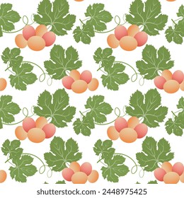 Seamless pattern, grapes and grape leaves. Fruit background, print, vector