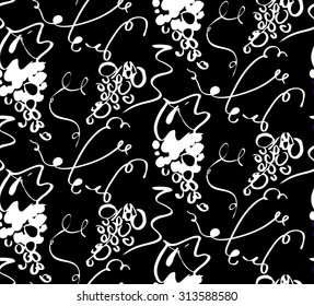 Seamless pattern with grapes hand drawn , vector illustration
