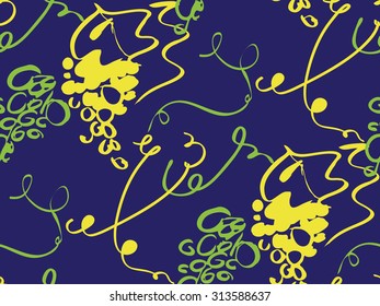 Seamless pattern with grapes hand drawn , vector illustration