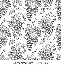 Seamless pattern with grapes. Hand drawn vector illustration.