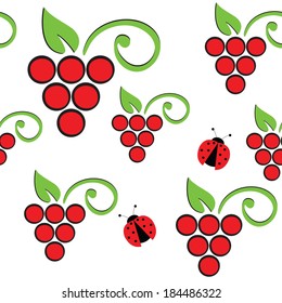 Seamless pattern with grapes and ladybug