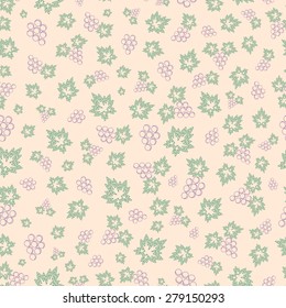 Seamless pattern with grapes and leaves. Colorful background.