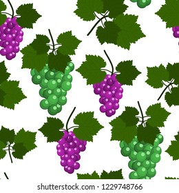 Seamless pattern with Grapes and leaves. Flat Design Vector Illustration