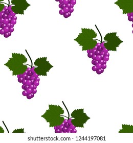 Seamless pattern with Grapes and leaves. Flat Design Vector Illustration