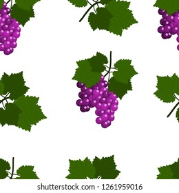Seamless pattern with Grapes and leaves. Flat Design Vector Illustration