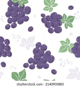 Seamless pattern with grapes and leaves. Fruit natural print. Vector graphics.