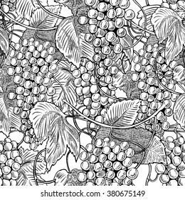 Seamless pattern with a lot of grapes, monochrome