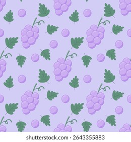 seamless pattern with grapes on purple background 