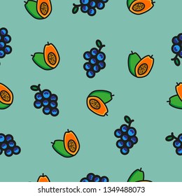 Seamless Pattern  Grapes and Papaya Fruit.