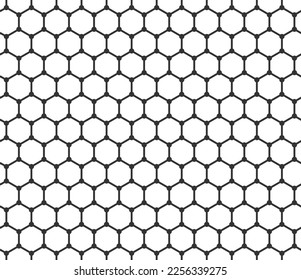 Seamless pattern with graphene structure. Carbon atoms arranged in a 2d hexagonal lattice. Background with a honeycomb pattern.
