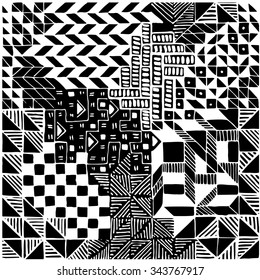 The seamless pattern graphic background doodle, triangles, dots, peas, trendy pattern