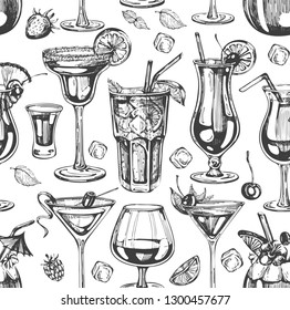 Seamless pattern with graphic cocktails.