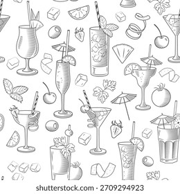 Patrón sin fisuras con cócteles gráficos. Diseño de Vector completo